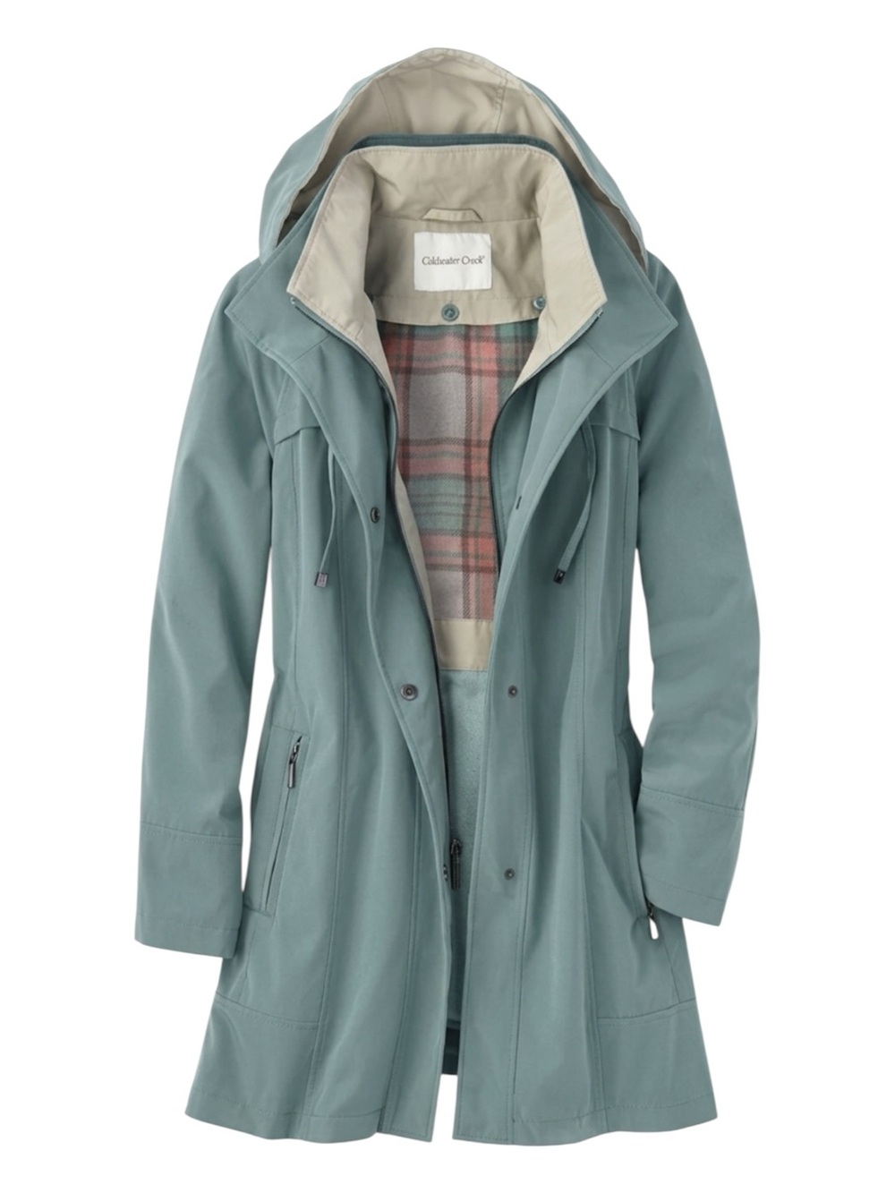 Coldwater Creek All-Seasons Coat w/ pockets Detachable Hood & Liner Teal Sz SP